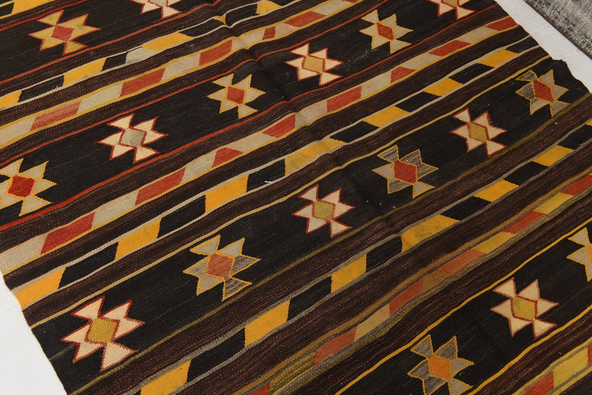 6x10 Black & Yellow Turkish Wool Kilim Rug,Area Kilim Rug 170x312 Cm