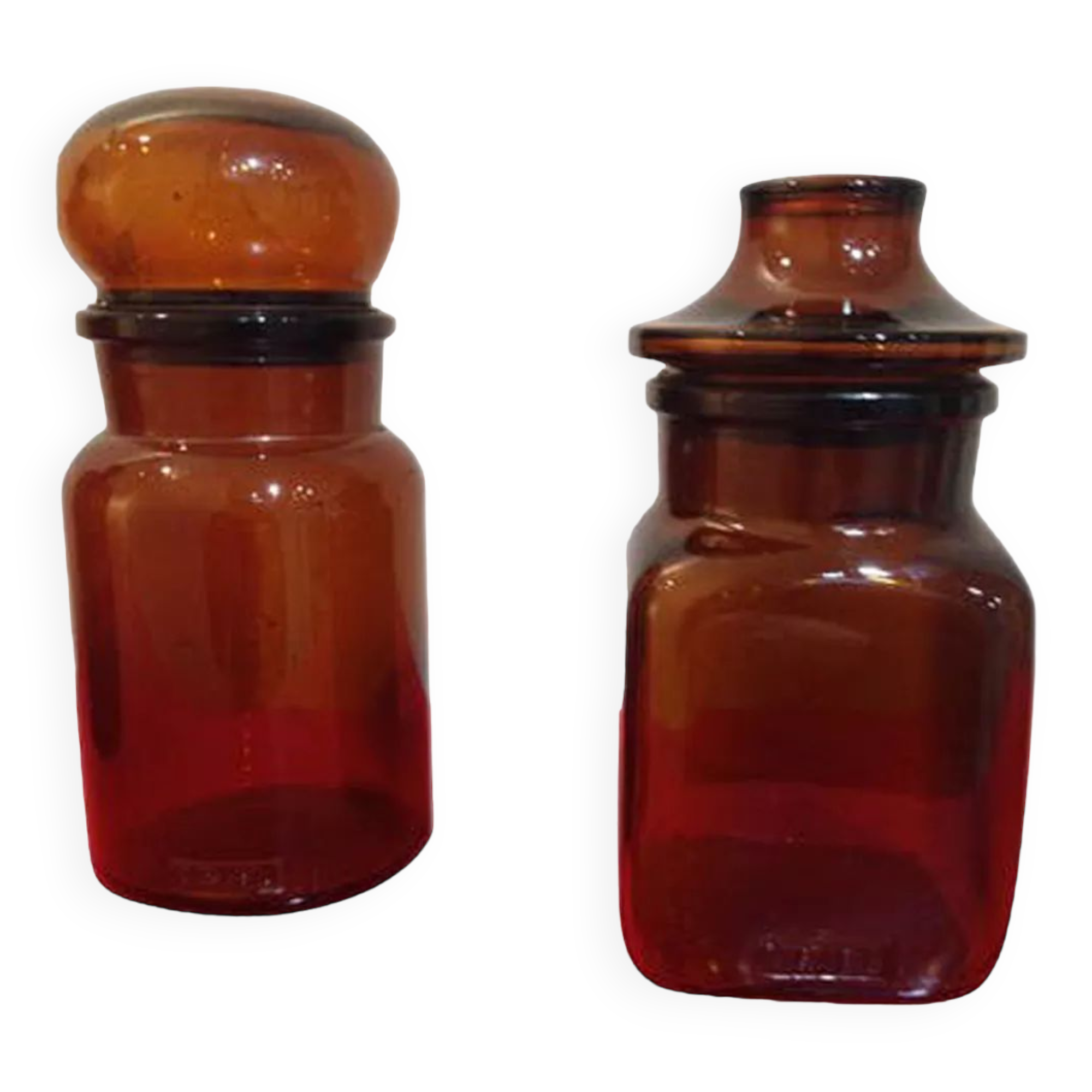 Pair of old amber glass jars
