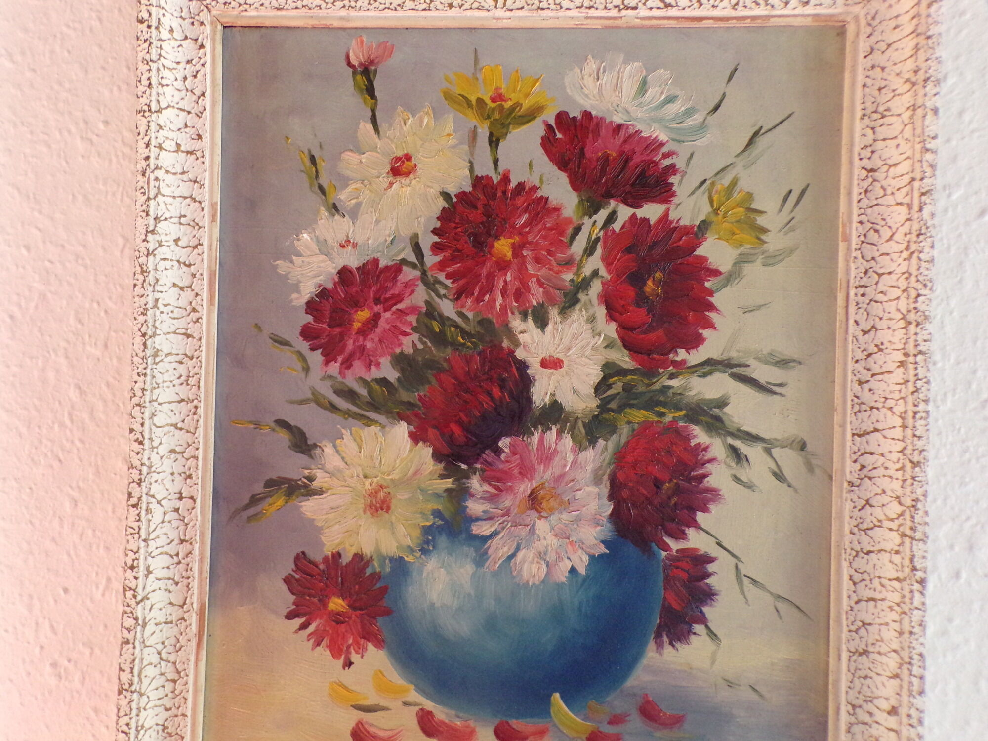 Oil on panel painting still life bouquet of flowers signed Medzelz
