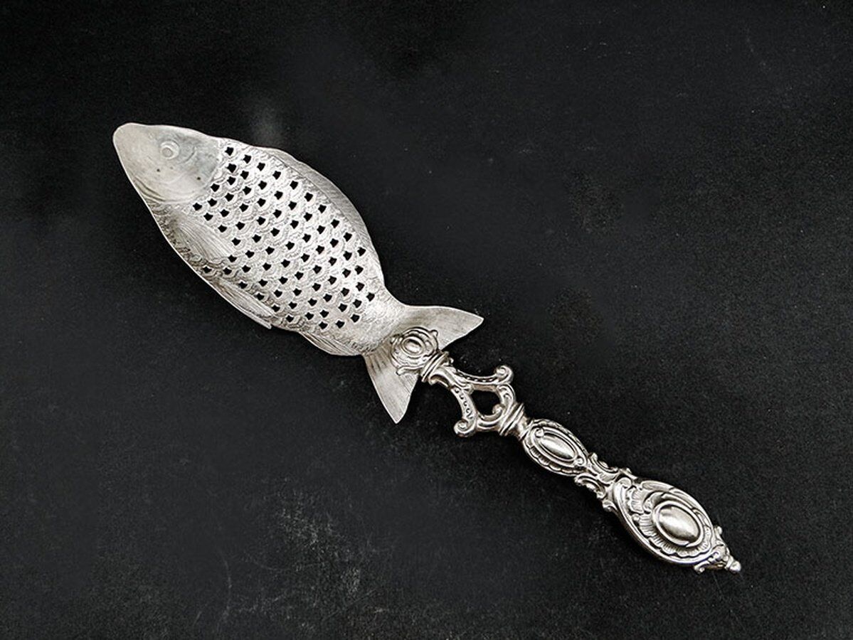 Polish brass fish figurative spoon by SW Warsaw, 1900s