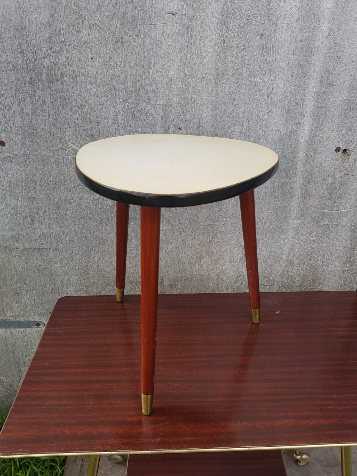 Ancient Tabouret Formica Feet Compas Tripodes Wood - Vintage Brass Bout