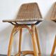 Paire de tabourets vintage en rotin & bambou 1950