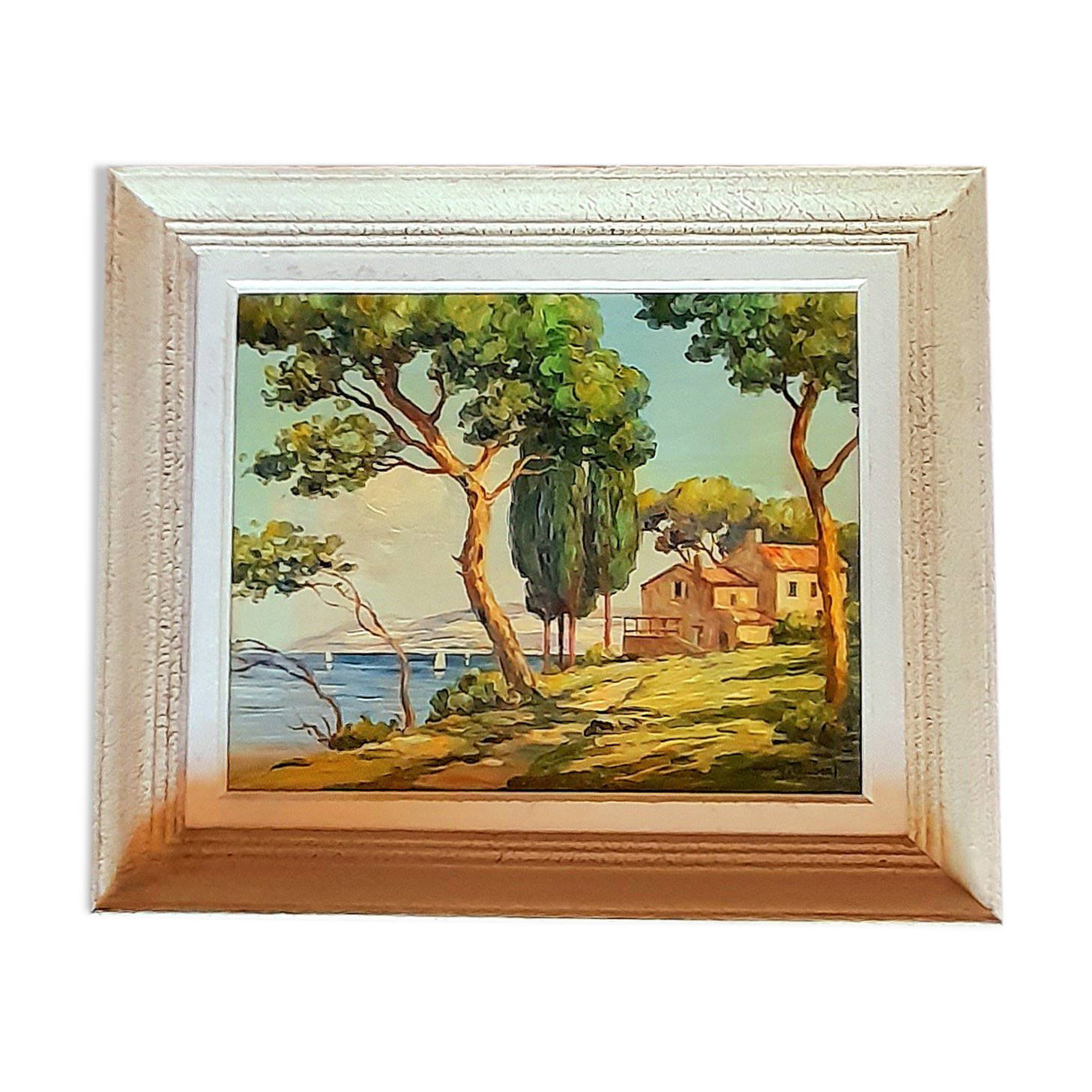 Oil on canvas signed, farmhouse Provençal seaside