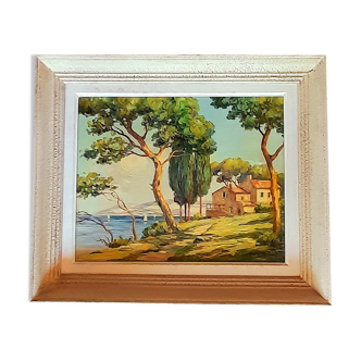Oil on canvas signed, farmhouse Provençal seaside