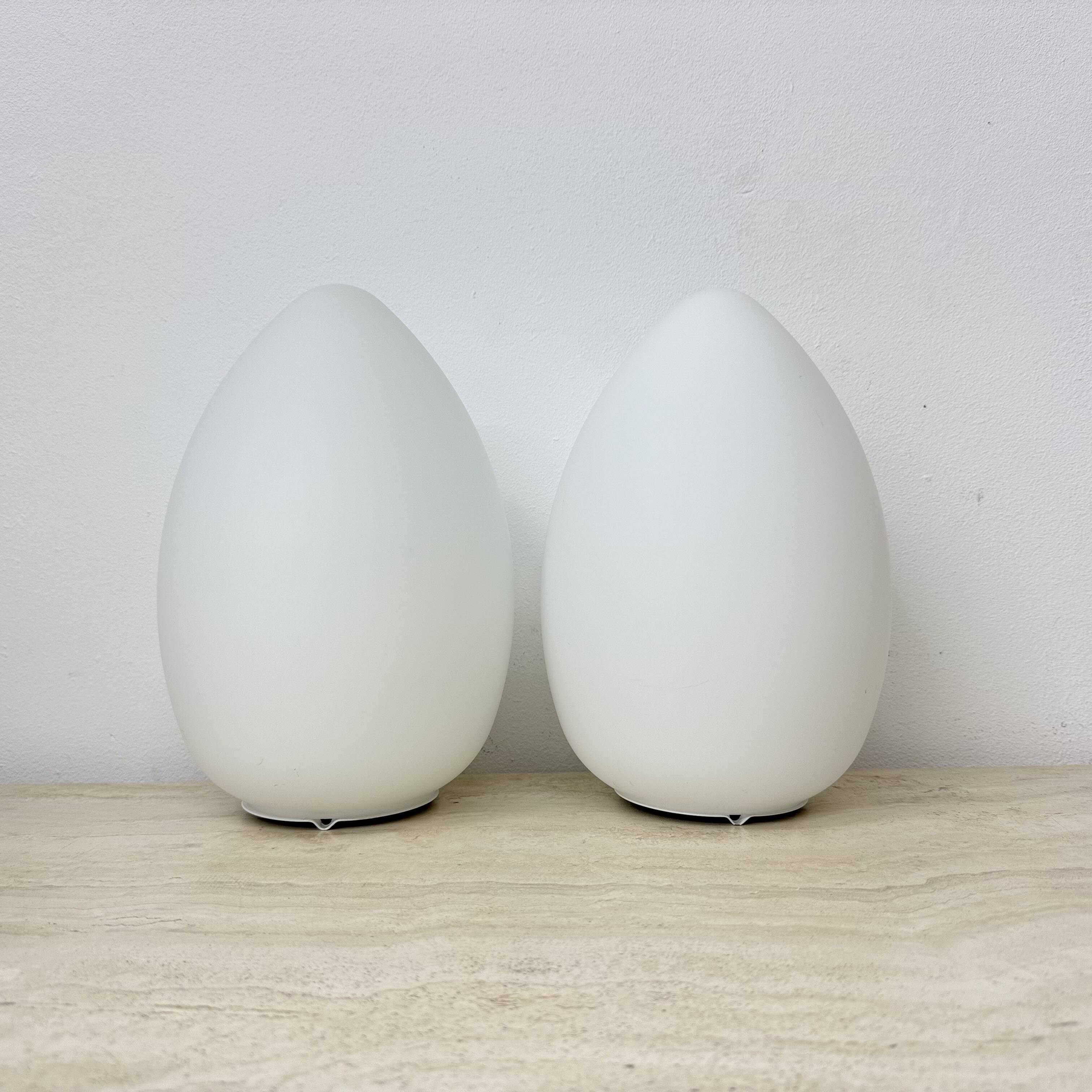 Set of 2 Vintage egg shaped opaline glass table lamp , 1970s