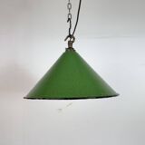 Industrial British Green Enamel Factory Pendant Lamp, 1950s