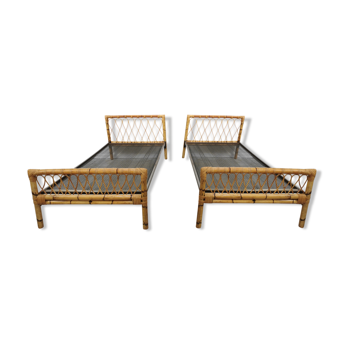 Pair of vintage rattan twin bed