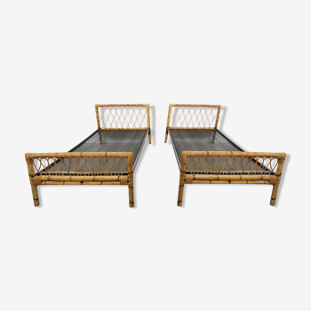 Pair of vintage rattan twin bed
