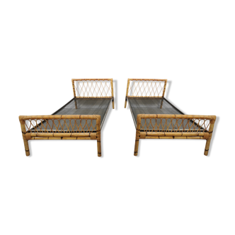 Pair of vintage rattan twin bed