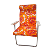 Fauteuil pliant orange a fleur année 70