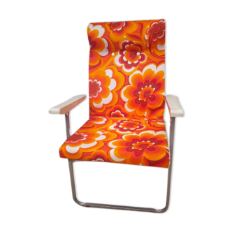 Fauteuil pliant orange a fleur année 70