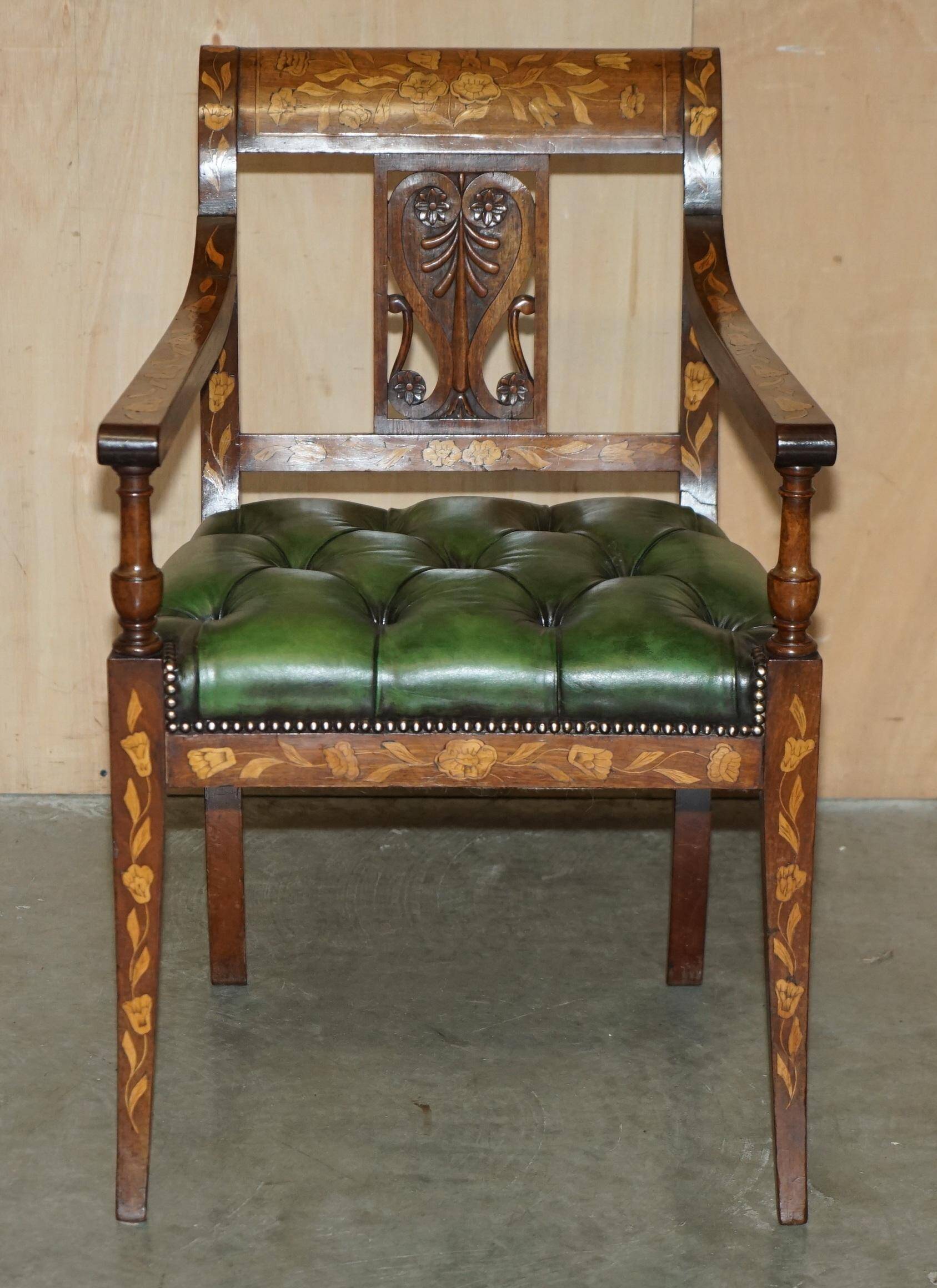 Chesterfield leather office chair with Dutch marquetry