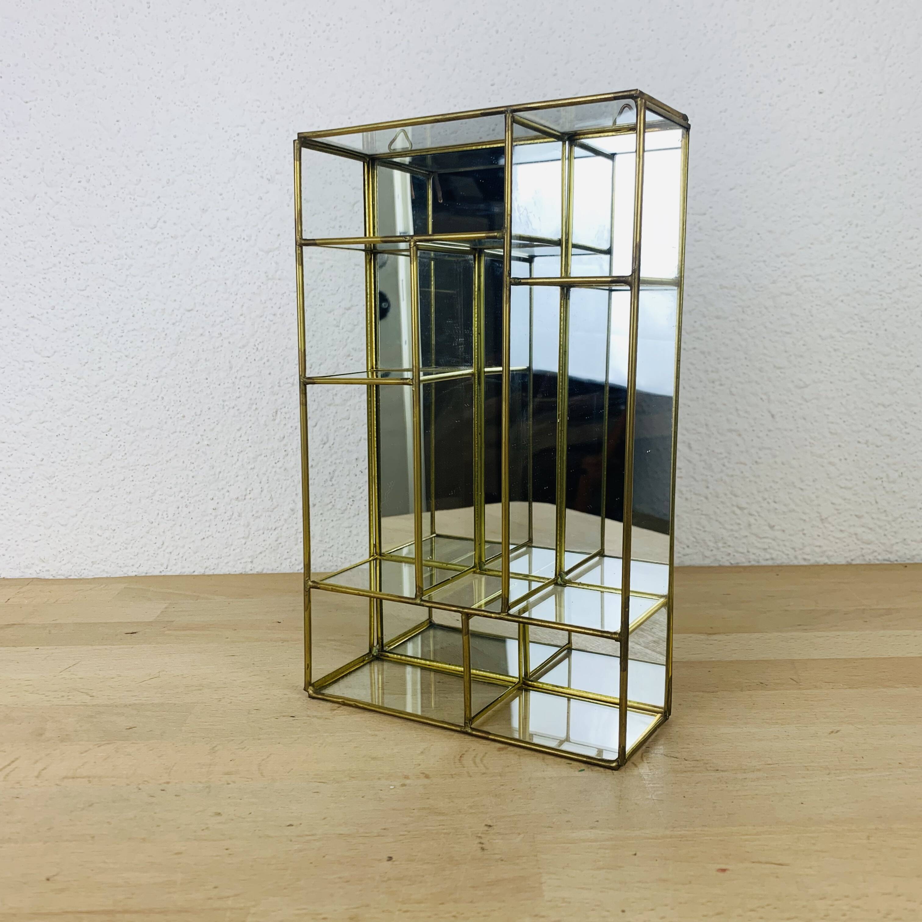 Miniature brass glass display case, shelf