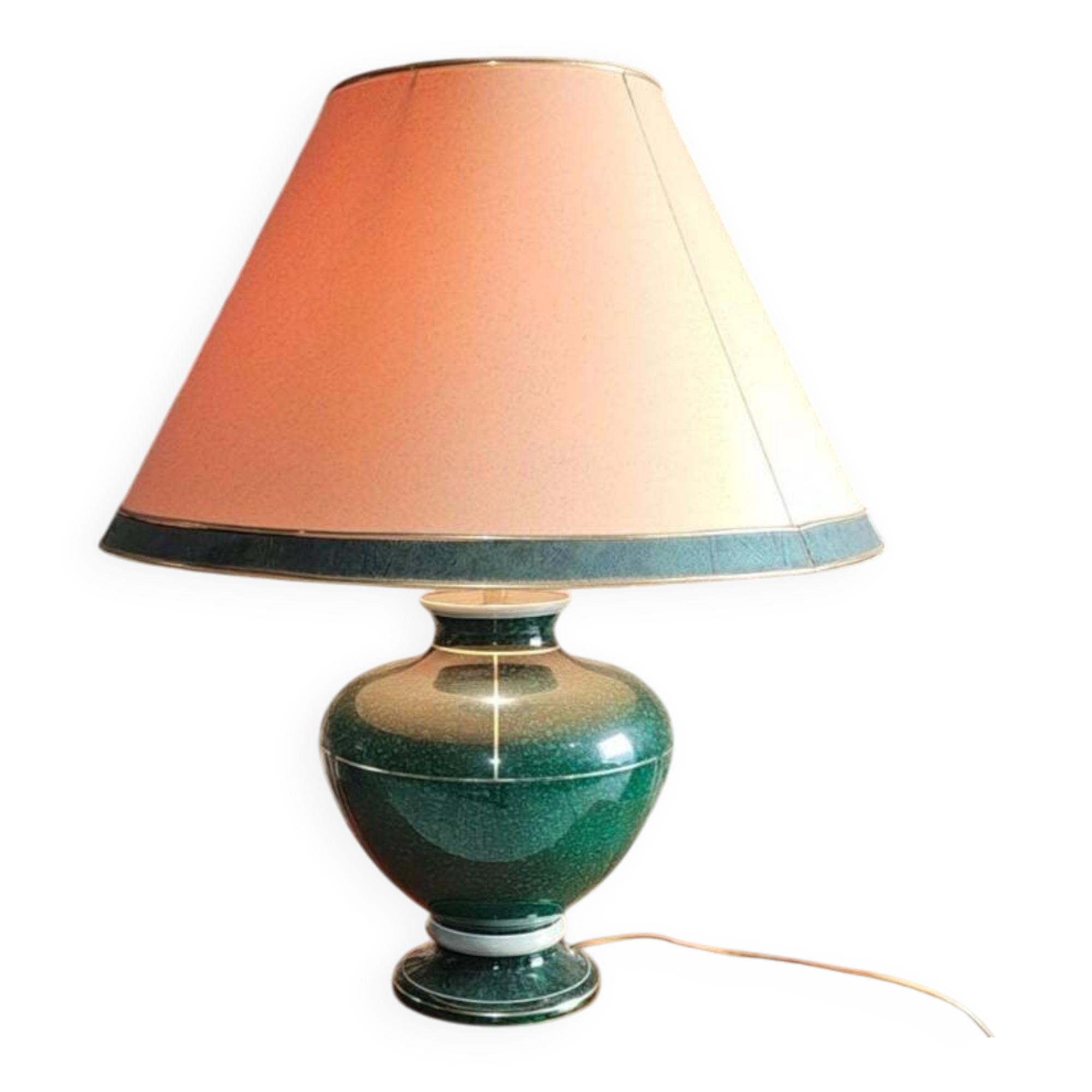 Grande lampe signée L. Drummer – céramique verte effet marbre