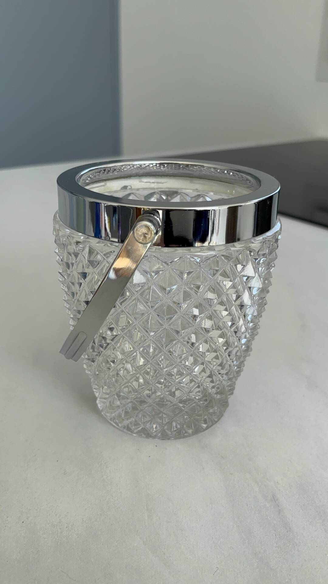 Vintage glass ice bucket – ice tray with metal handles