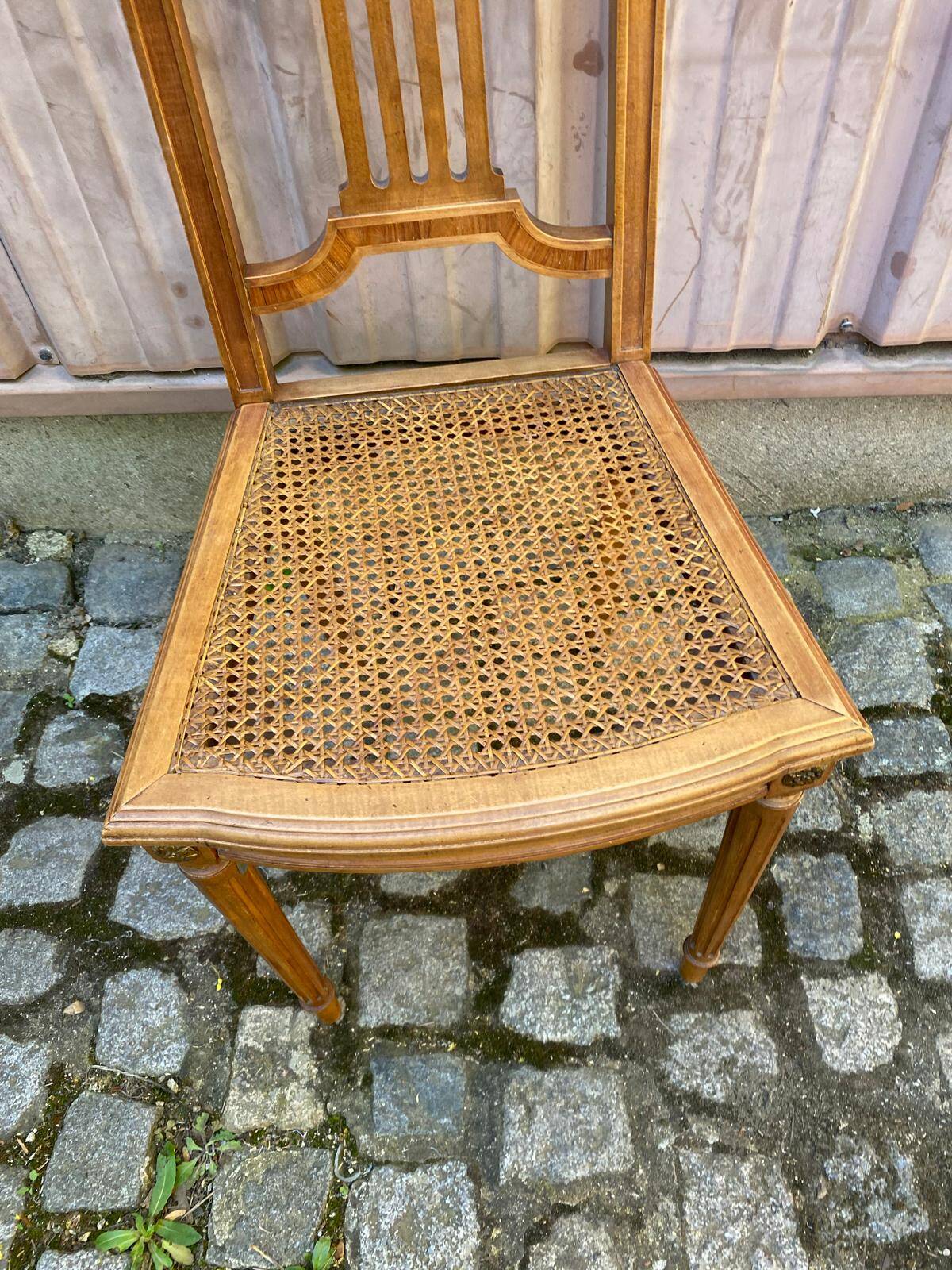 Vintage caned Louis XVI chair in solid gold wood.
