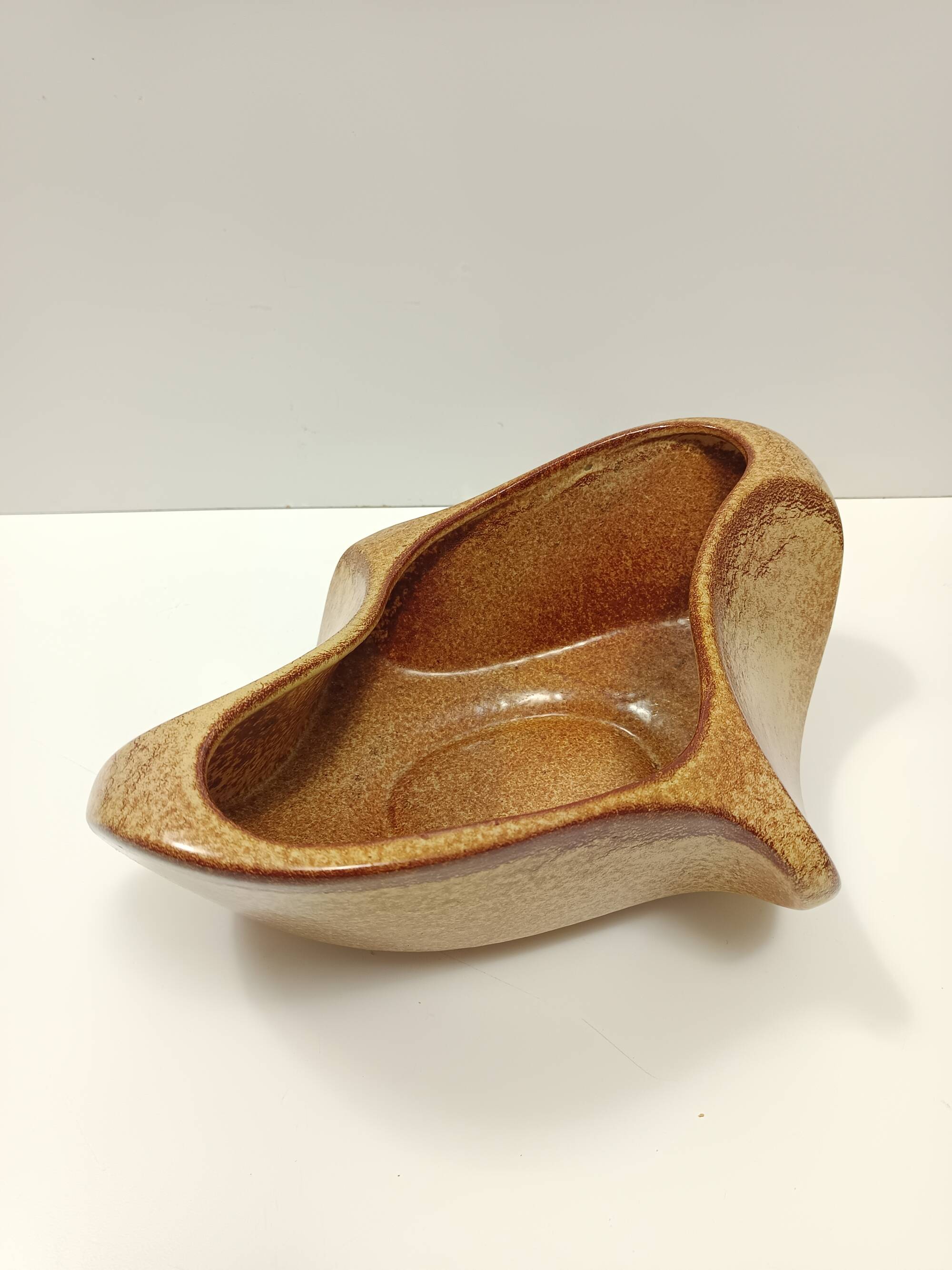 Brown Glazed Ceramic Trinket Bowl - Centerpiece by Bertoncello, Italy