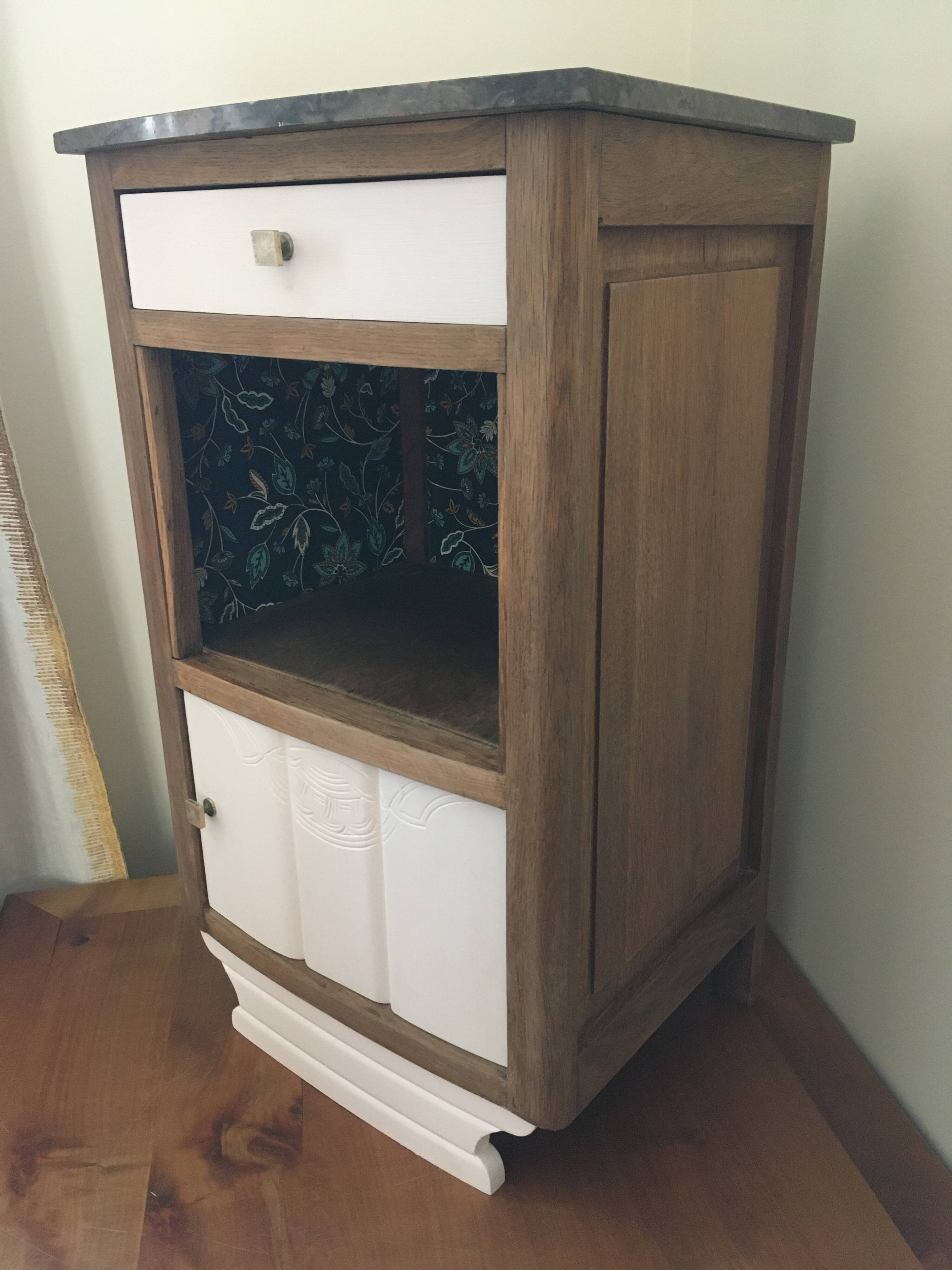 Oak and marble bedside table