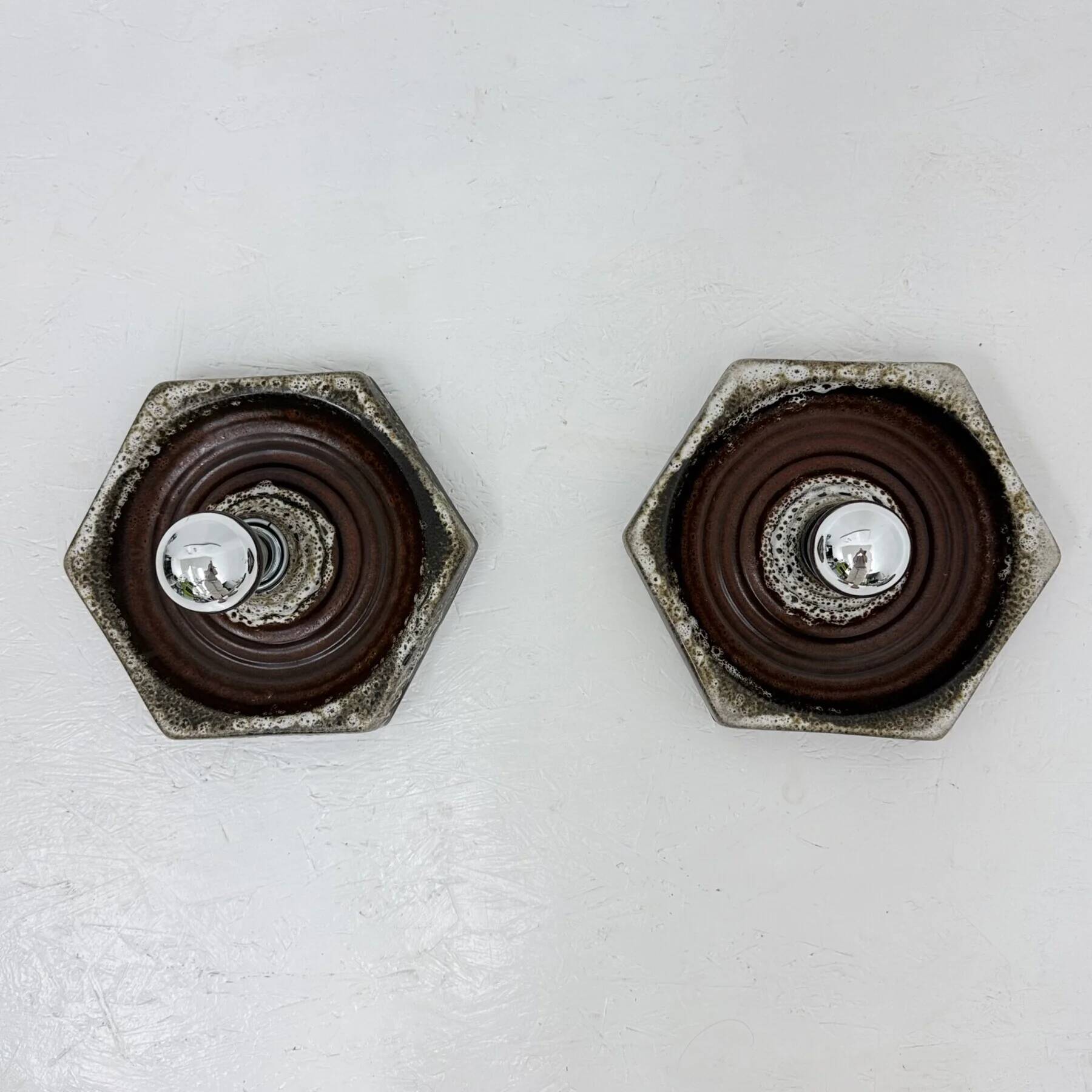 Set of 8 brown ceramic wall lamps, 1970s