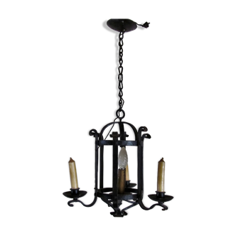 Lustre rond de château médiéval forgé à la main en France