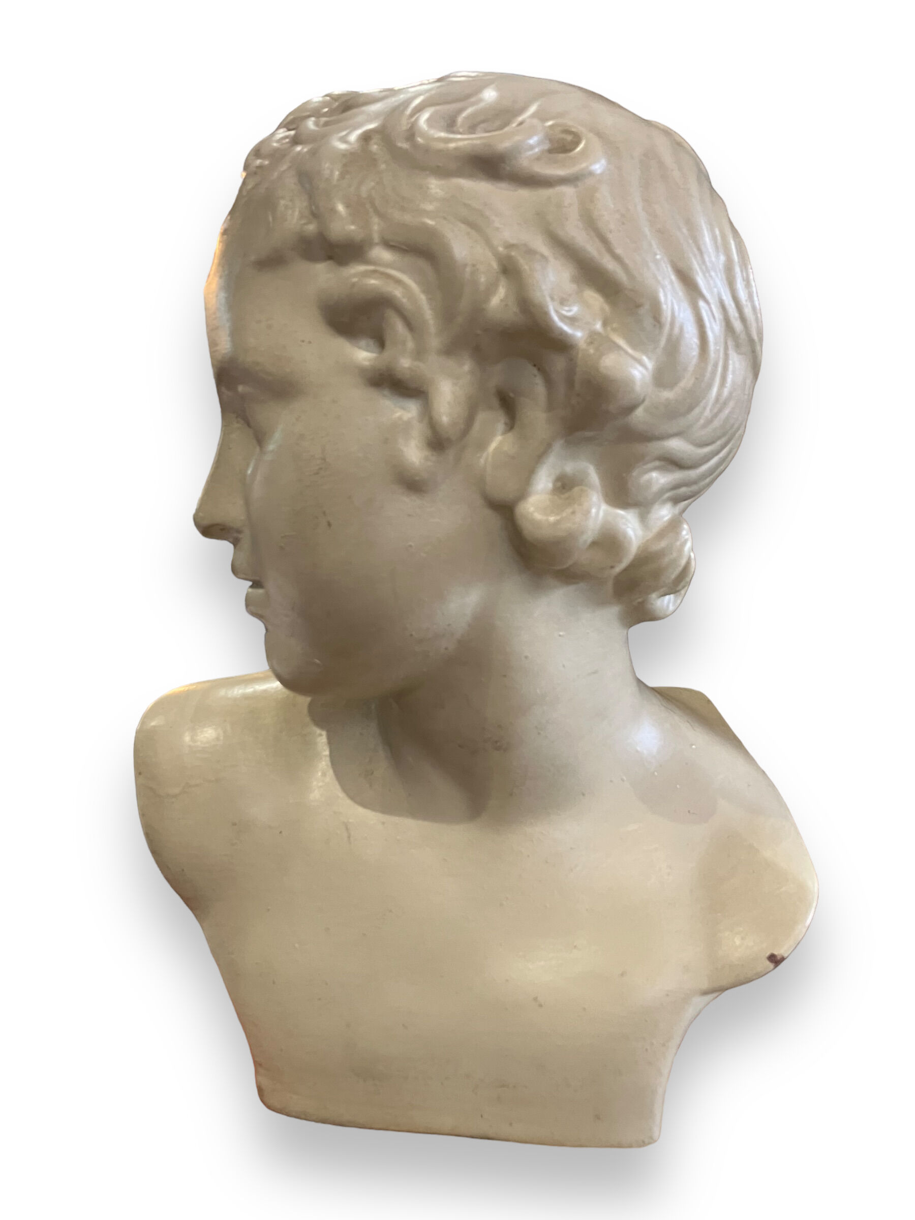 Bust of eros in glazed terracotta