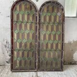 Vitrail ancien en métal et verre 1900