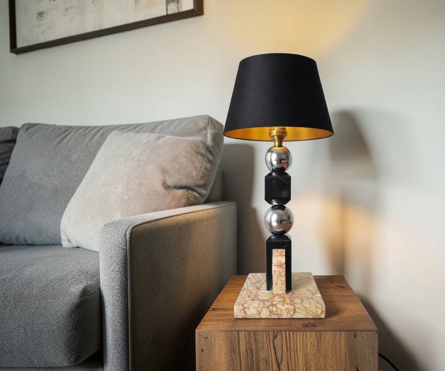 Sculptural lamp in marble and chrome - Modernist Art Deco style