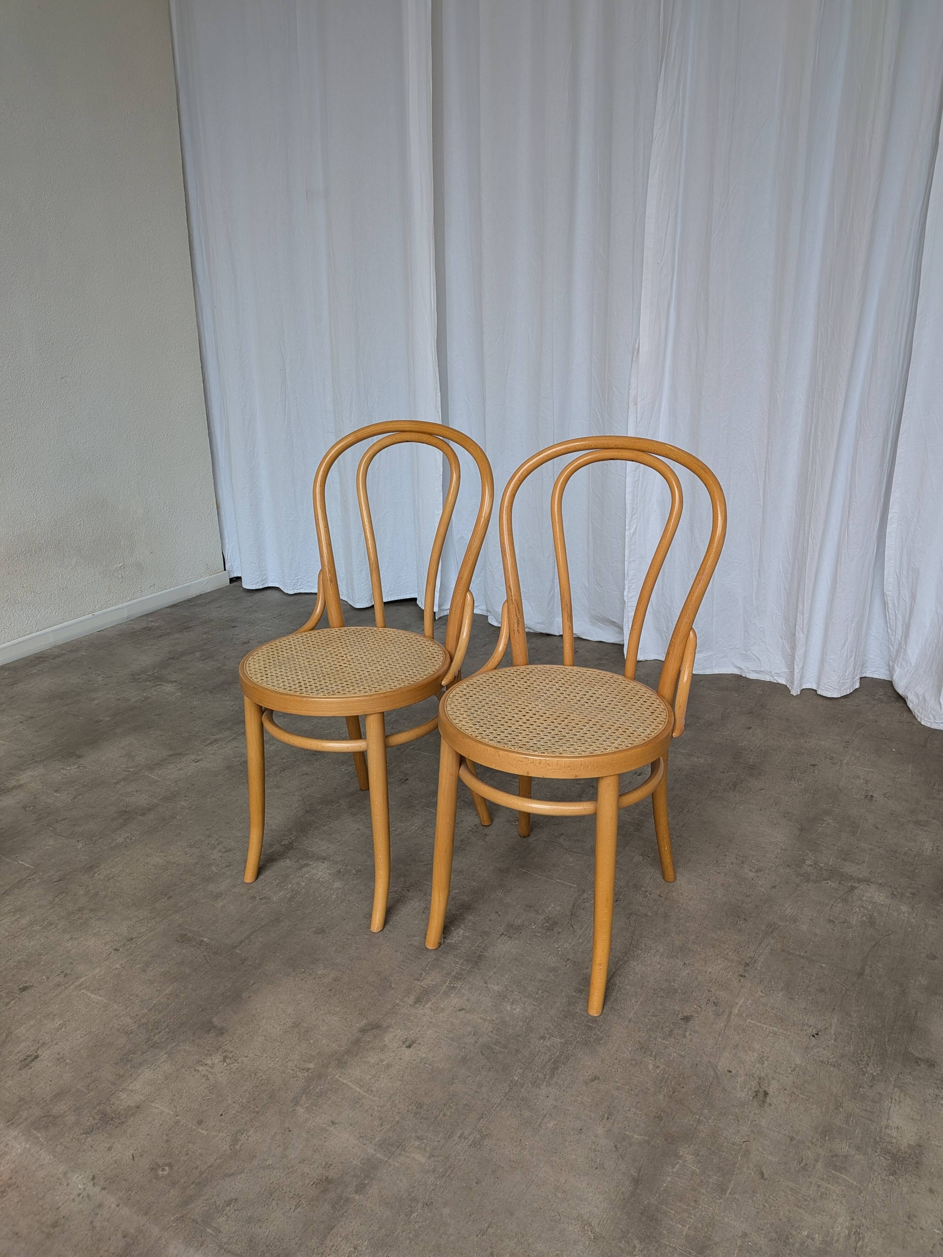 Set of 2 Thonet Style Bentwood Chairs with Cane Seat / Mid-Century Dining F