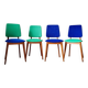 Series of velvet Scandinavian chairs - green and blue.