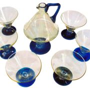 Postmodern service bar blown glass – 1 carafe and 6 St Murano glasses