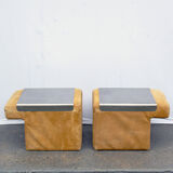 Paire de bouts de canape en daims et inox