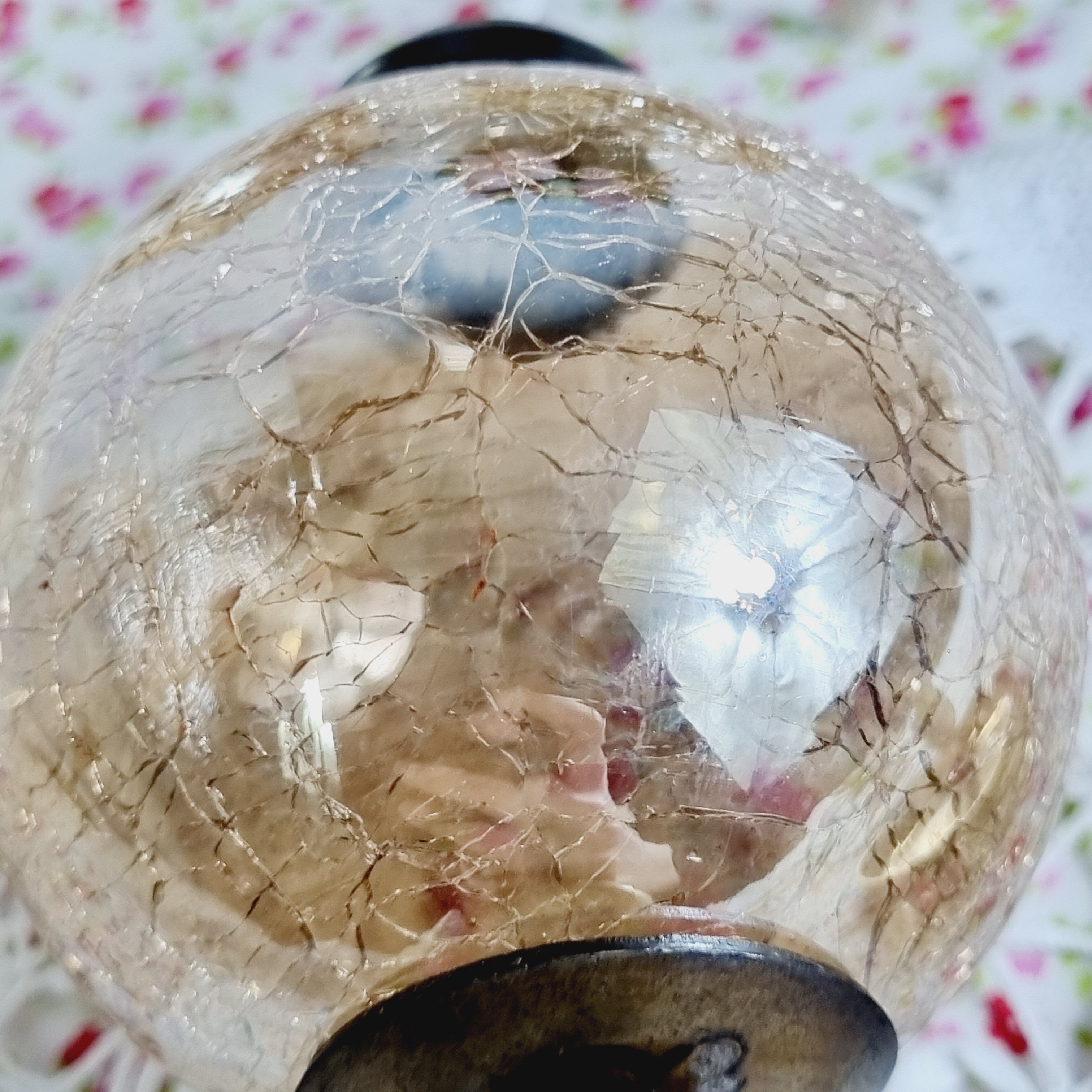 Lampe à huile laiton et verre craquelé