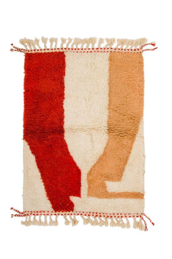 Tapis berbère marocain moderne blanc terracotta pêche