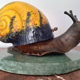 Art deco lamp Art de France, antique bronze and glass paste light fixture