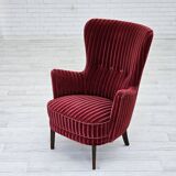 1960s, Danish armchair in cherry-red furniture velour, original condition.