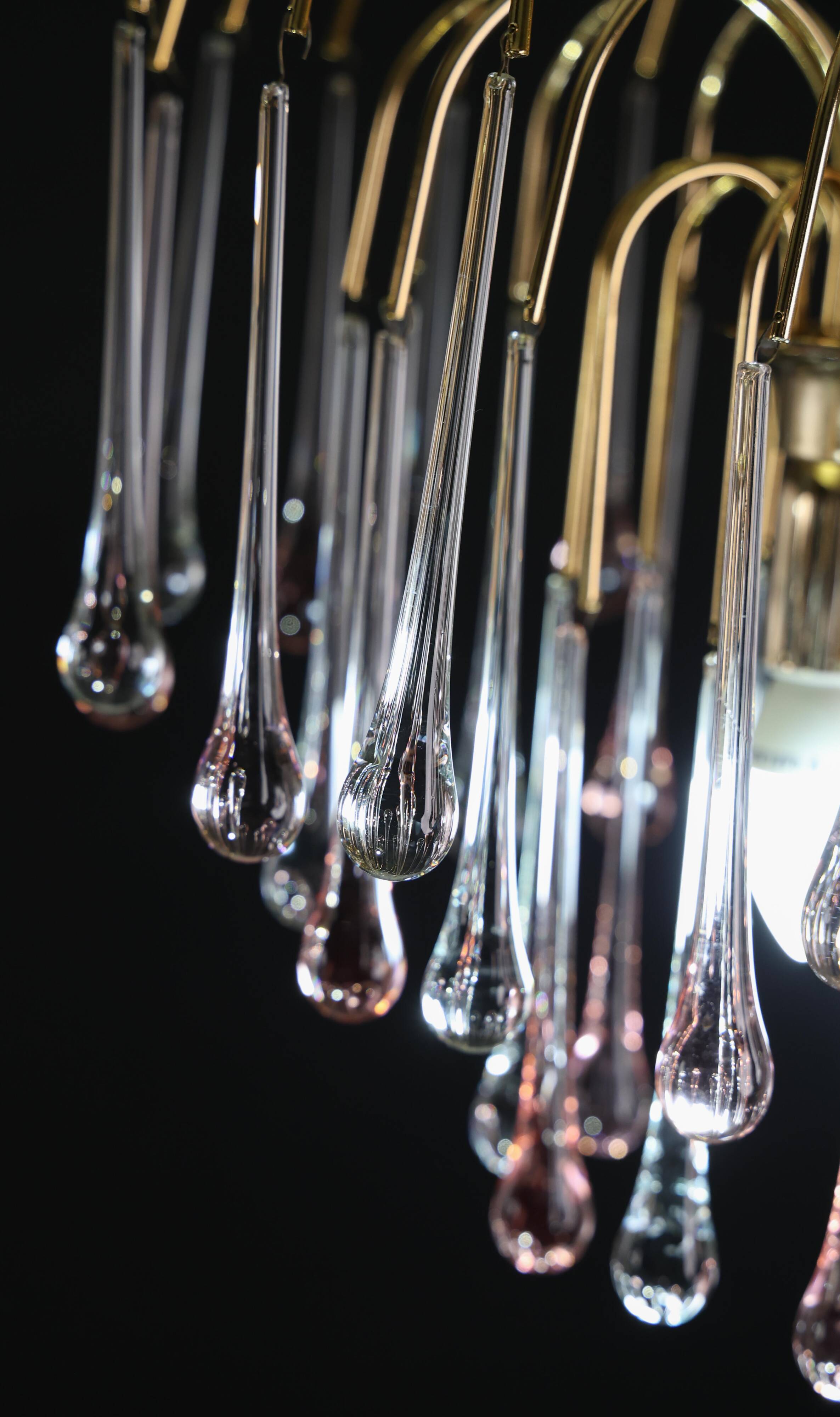 Lady Grace, Chandelier with Pink and Transparent Pendants, Murano Glass, 19