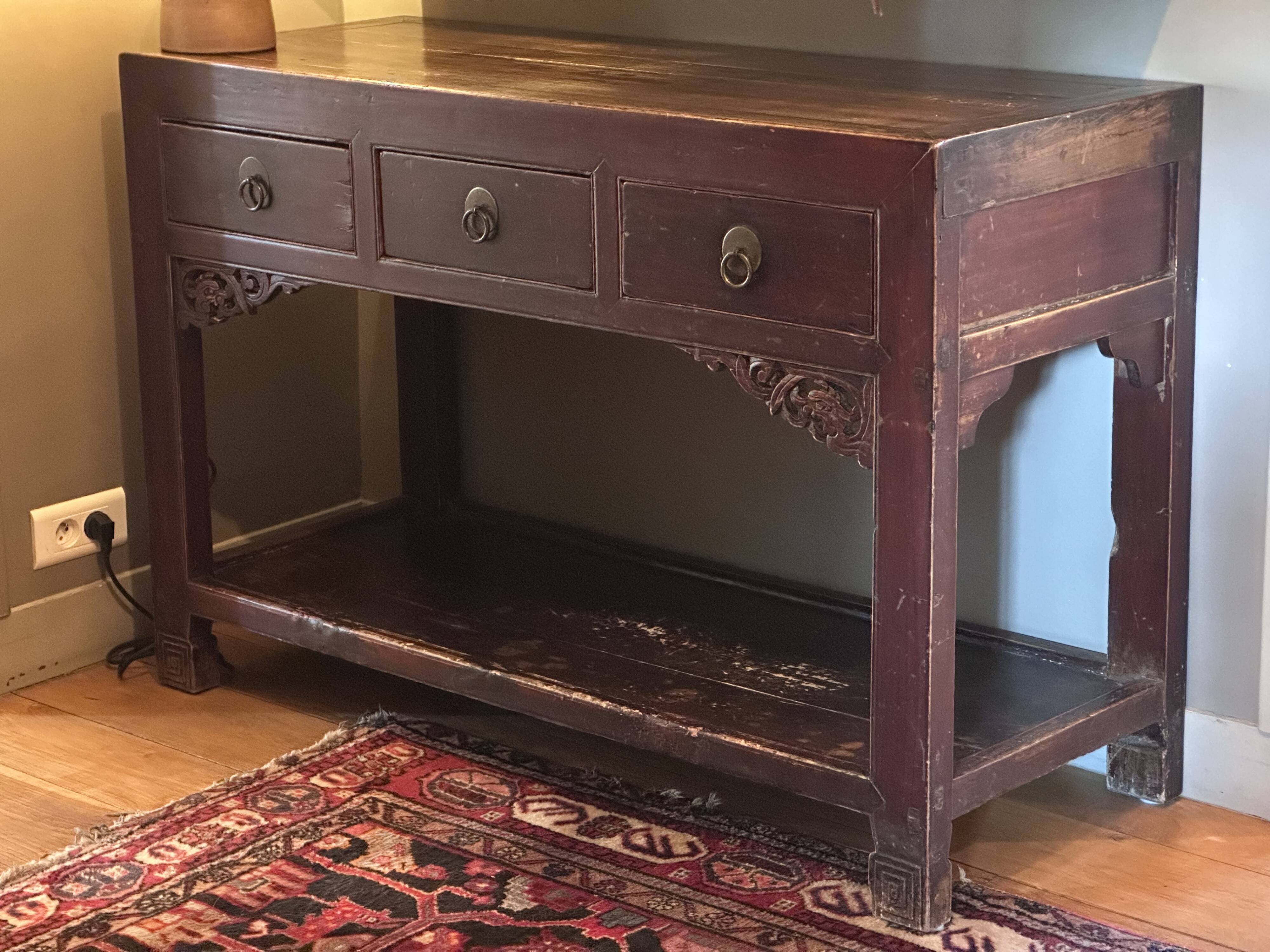 Old console with drawers, solid wood.