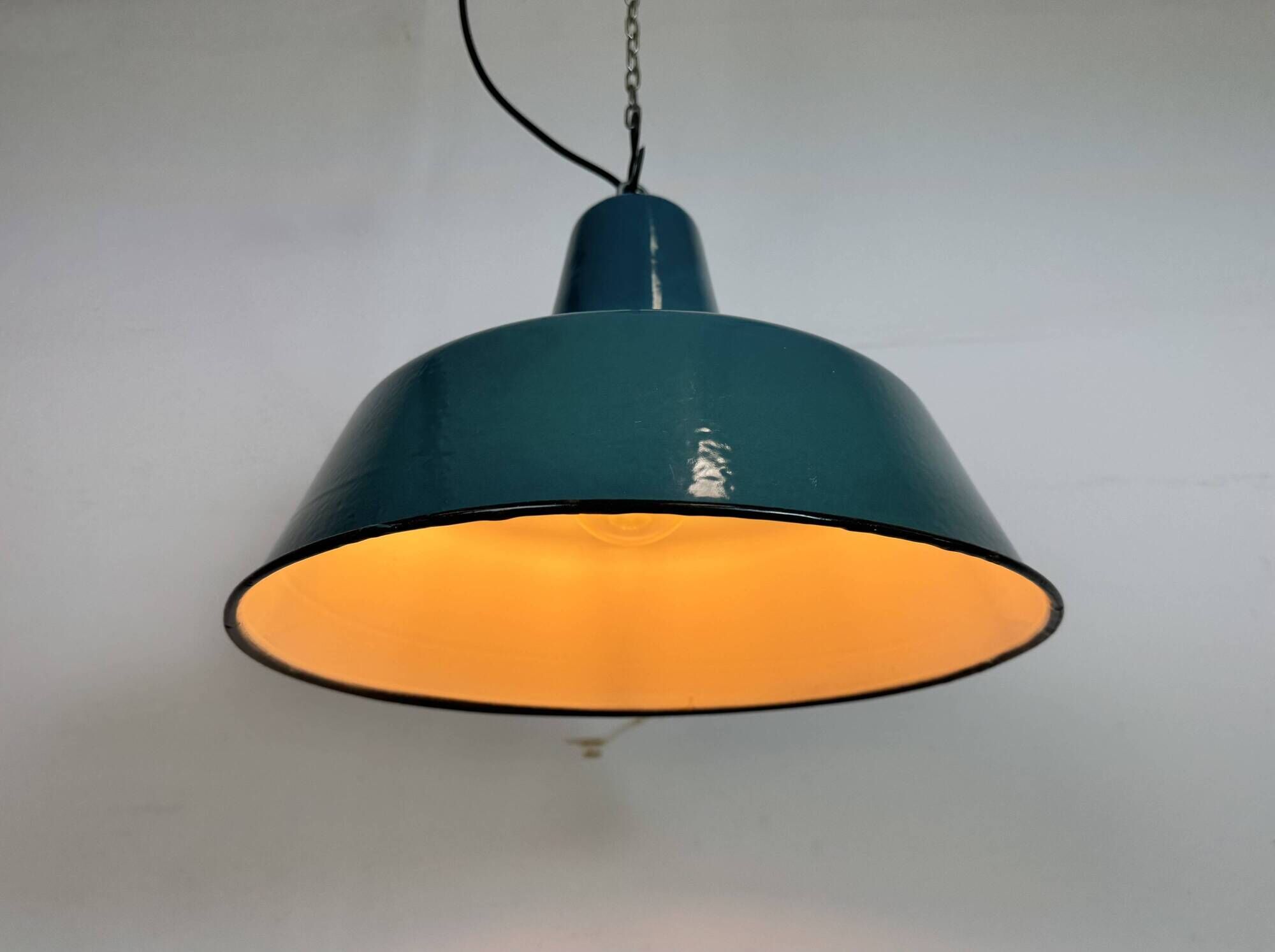 Large Industrial Petrol Enamel Factory Pendant Lamp, 1960s