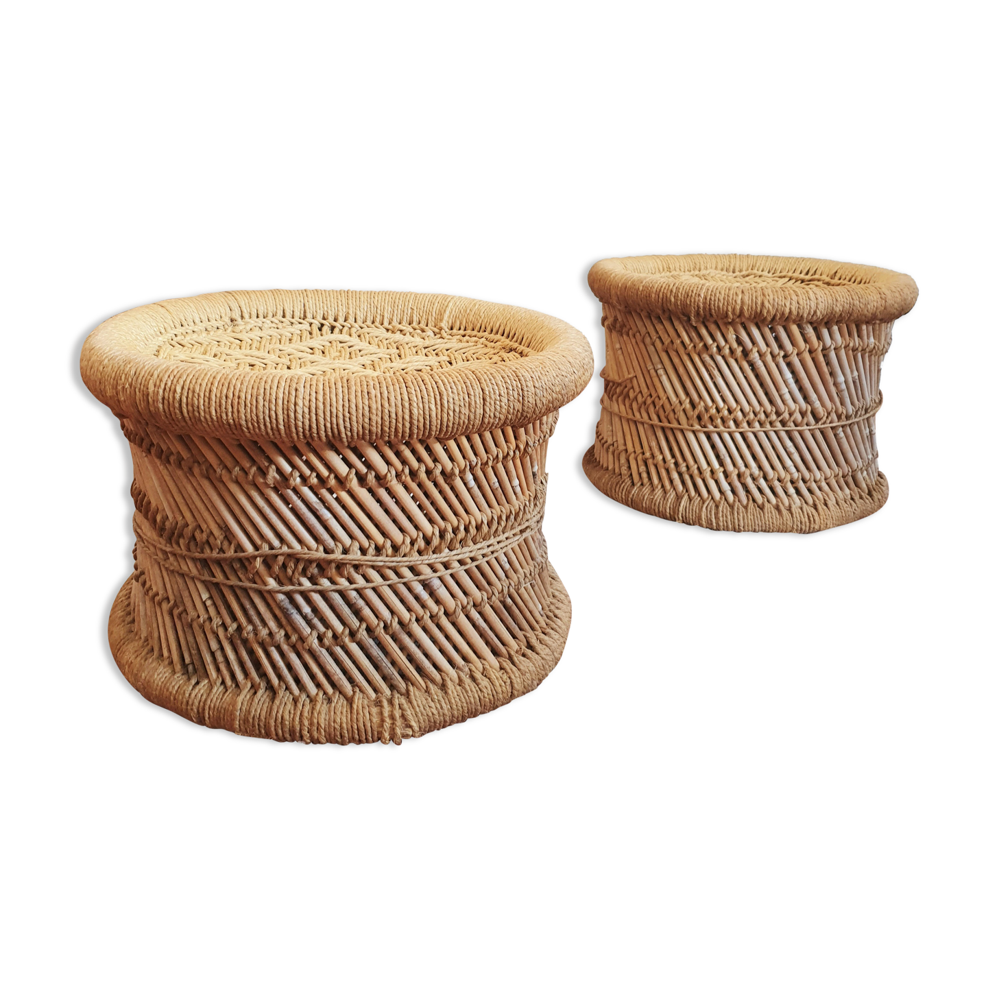 Two wicker and rattan bean ottomans