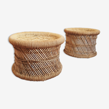 Two wicker and rattan bean ottomans