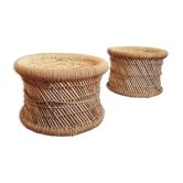 Two wicker and rattan bean ottomans