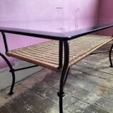 Table basse rotin et verre taillé