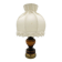 Small vintage wooden turned table lamp with a pleated shade.