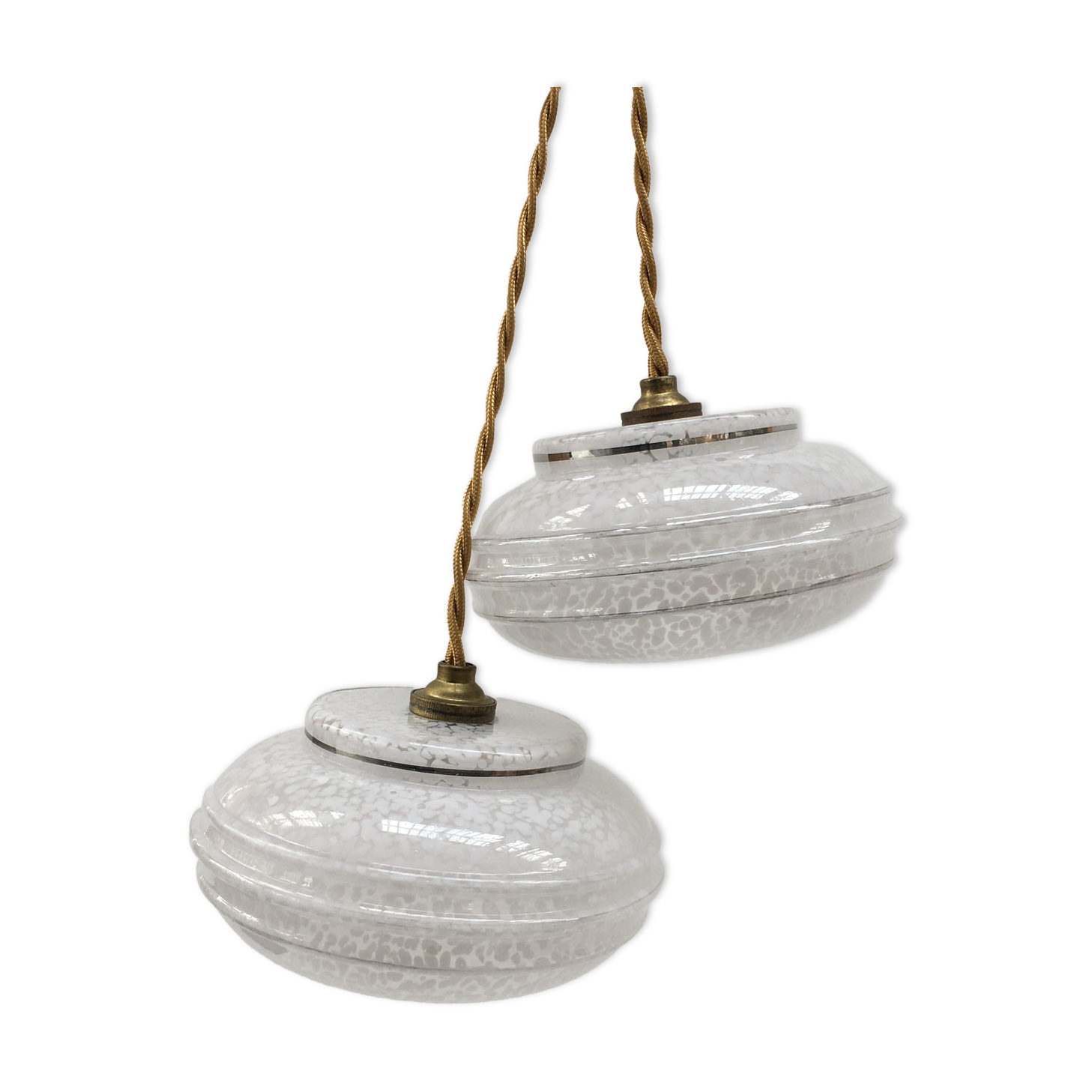 Pair of white clichy glass pendant lamps