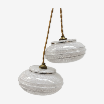 Pair of white clichy glass pendant lamps