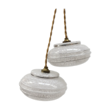 Pair of white clichy glass pendant lamps