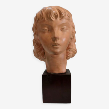 Terracotta bust of a young girl, art-deco, by j.c. guéro – early twentieth century