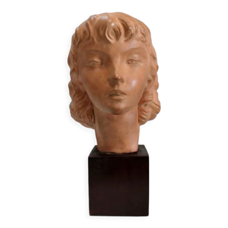 Terracotta bust of a young girl, art-deco, by j.c. guéro – early twentieth century