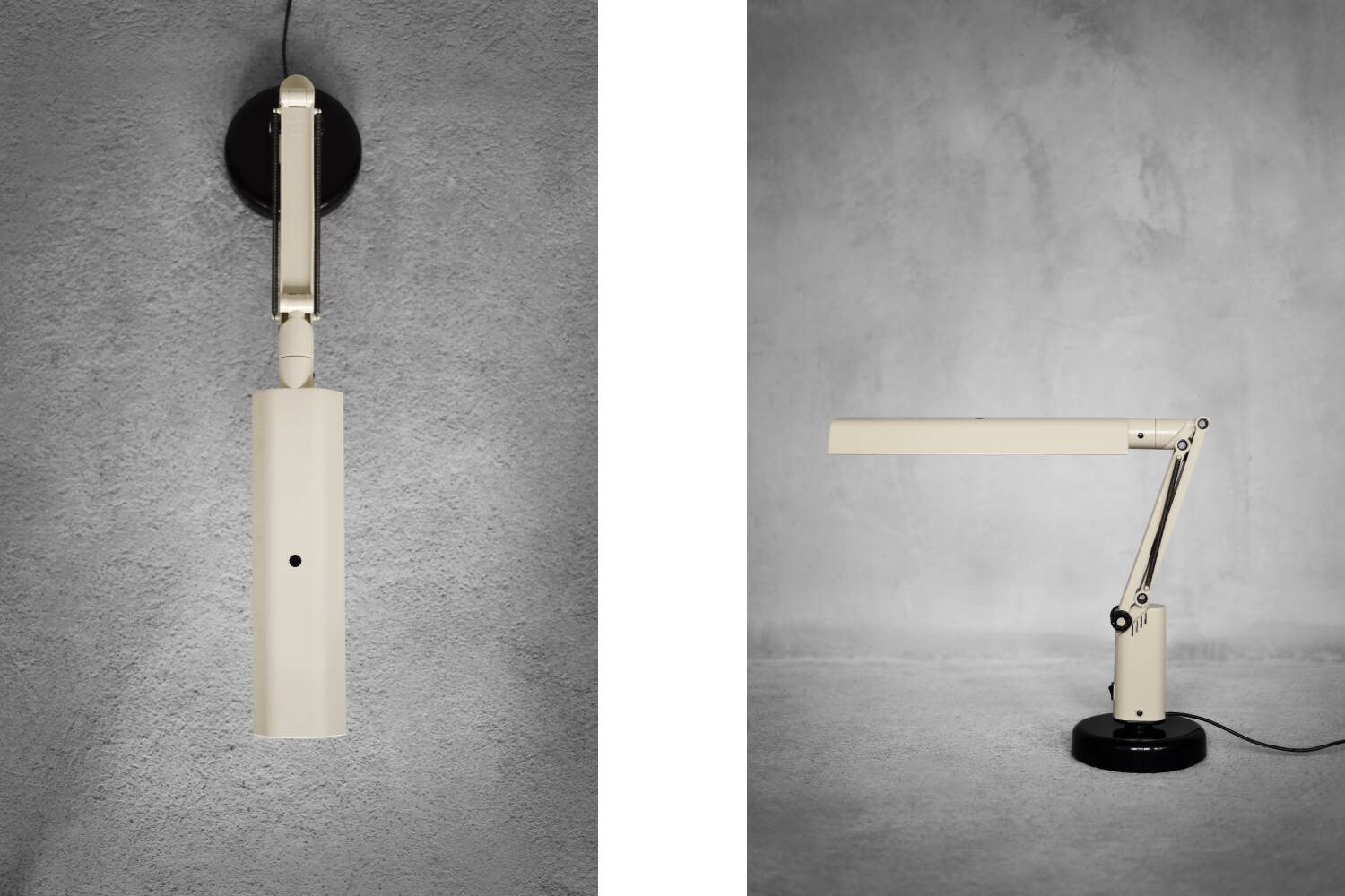 Beige plastic table lamp Lucifer, mid-century modern Scandinavian style.