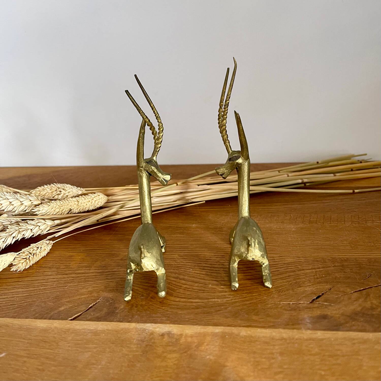 Pair of brass antelopes